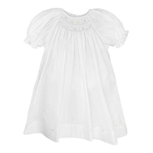 White Smocked Daygown with Raglan Sleeves Embroidered Hem and Bonnet | Newborn