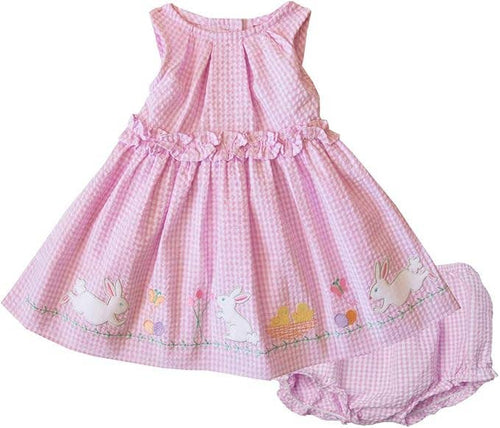 Pink Gingham Spring Easter Bunny Seersucker Dress Set | 3-6 6-9 12 24 Months