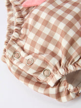 Christmas Brown Plaid Smocked Gingerbread and Bows Girl Romper | 3 6 9 12 18 Months