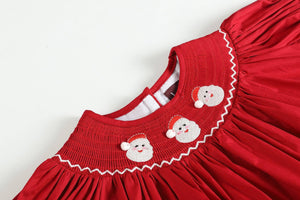 Red and White Santa Smocked Bishop Dress | 3-6M 6-12M 12-18M 18-24M 2T 3T 4T 5Y 6Y