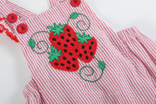 Red Seersucker Strawberry Bow Romper | 3-6M 6-12M 12-18M