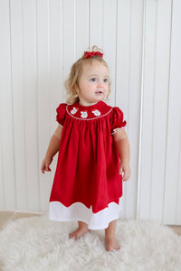 Red and White Santa Smocked Bishop Dress | 3-6M 6-12M 12-18M 18-24M 2T 3T 4T 5Y 6Y