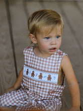 Christmas Brown Plaid Smocked Gingerbread Boy Romper | 3 6 9 12 18 Months
