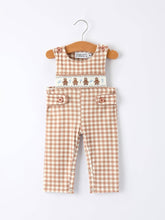 Christmas Brown Plaid Smocked Gingerbread Boy Romper | 3 6 9 12 18 Months