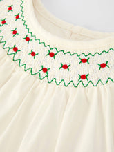 White Christmas Smocked Dress with Embroidery and Red Bow Details | 2 3 4 5 Years