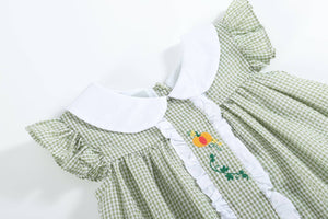 Green Gingham Pumpkin Peter Pan Collar Dress | 4T