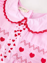 Girls Valentine's Day Pink Heart Embroidered Smocked Dress | 2 3 4 5 6 Years