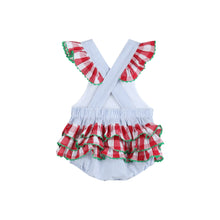 Light Blue Seersucker and Gingham Watermelon Ruffle Romper | 3-6M 6-12M 12-18M