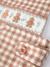 Christmas Brown Plaid Smocked Gingerbread Boy Romper | 3 6 9 12 18 Months