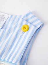 Chick Embroidered Smocked Blue Striped Boys Romper | 3 6 12 18 Months