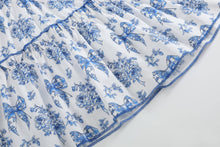 Blue and White Bow and Flower Print Layered Ruffle Dress | 2T 3T 4T