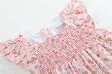 Pink Floral Strawberry Smocked Flutter Romper | 3-6M 6-12M 12-18M
