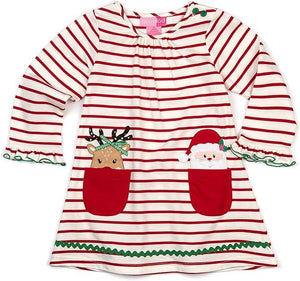 Red Striped Pocket Applique Christmas Dress | 2T 3T 6X