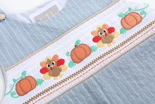 Light Blue Pinstripe Turkey Smocked Longalls | 3-6M 6-12M 12-18M 18-24M 2T