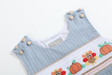 Light Blue Pinstripe Turkey Smocked Longalls | 3-6M 6-12M 12-18M 18-24M 2T