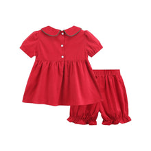 Red Corduroy Christmas Smocked Dress and Bloomers | 3-6M 6-12M 12-18M 18-24M 2T