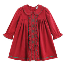 Red Corduroy Ruffle Dress with Christmas Trees | 3-6M 6-12M 12-18M 18-24M 2T 3T 4T 5Y 6Y
