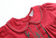 Red Corduroy Ruffle Dress with Christmas Trees | 3-6M 6-12M 12-18M 18-24M 2T 3T 4T 5Y 6Y