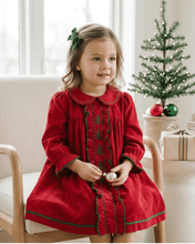 Red Corduroy Ruffle Dress with Christmas Trees | 3-6M 6-12M 12-18M 18-24M 2T 3T 4T 5Y 6Y