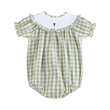 Sage Green Gingham Pumpkin Smocked Romper | 3-6M 6-12M 12-18M 18-24M 2T