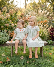 Sage Green Gingham Pumpkin Smocked Romper | 3-6M 6-12M 12-18M 18-24M 2T