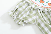 Sage Green Gingham Pumpkin Smocked Romper | 3-6M 6-12M 12-18M 18-24M 2T