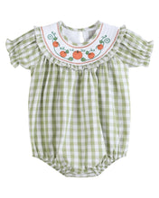 Sage Green Gingham Pumpkin Smocked Romper | 3-6M 6-12M 12-18M 18-24M 2T