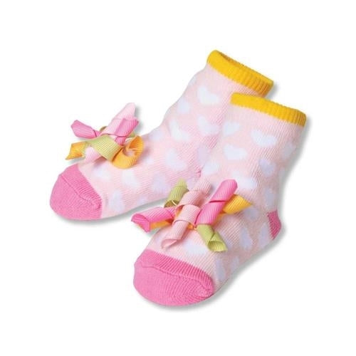 Pink Orange Hearts Korker Ribbon Socks * 0-12 Months