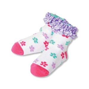 Pink Purple Ruffle Little Flowers Socks * 0-12 Months