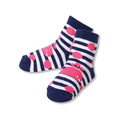 Navy and Hot Pink Stripe Whale Socks * 0-12 Months