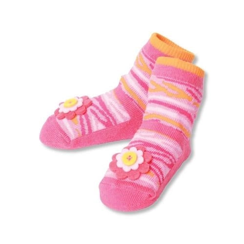 Pink and Orange Striped Mary Jane Socks with Flower * 0-12 Months