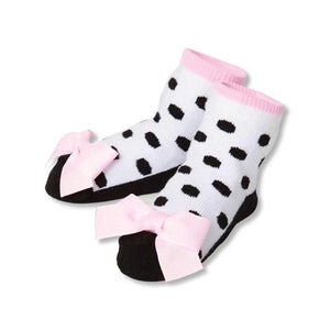 Pink Black Polka Dot Bow Socks  0-12 Months