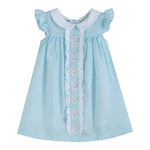 Turquoise Easter Bunny Yoke Dress | 3-6M 6-12M 12-18M 18-24M 2T 3T 4T 5Y 6Y