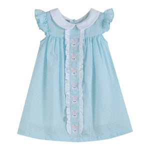 Turquoise Easter Bunny Yoke Dress | 3-6M 6-12M 12-18M 18-24M 2T 3T 4T 5Y 6Y