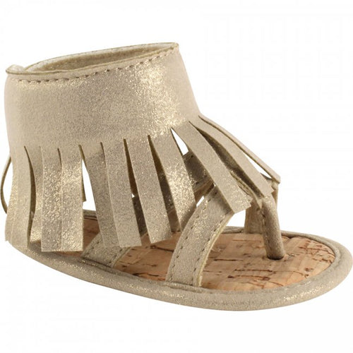 Baby Deer Gold Fringe T-Strap Thong Sandal | Size 1 2 3