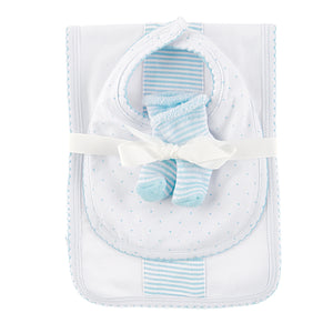 Blue Layette Boy's Newborn Burp, Bib & Sock Set