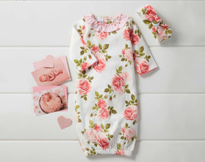 Rose Gown and Headband Set | 0-3 Months