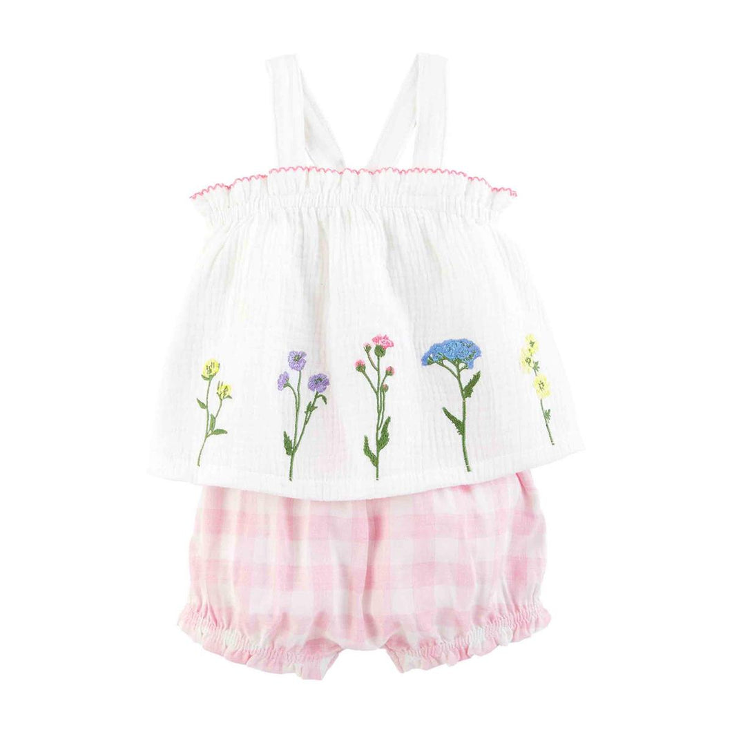 Farmhouse Flower Embroidered Pinafore & Bloomer Set | 3-6M 6-9M 9-12M
