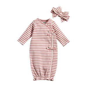 Pink Stripe Take-Me-Home Rib Gown & Headband Set | 0-3 Months
