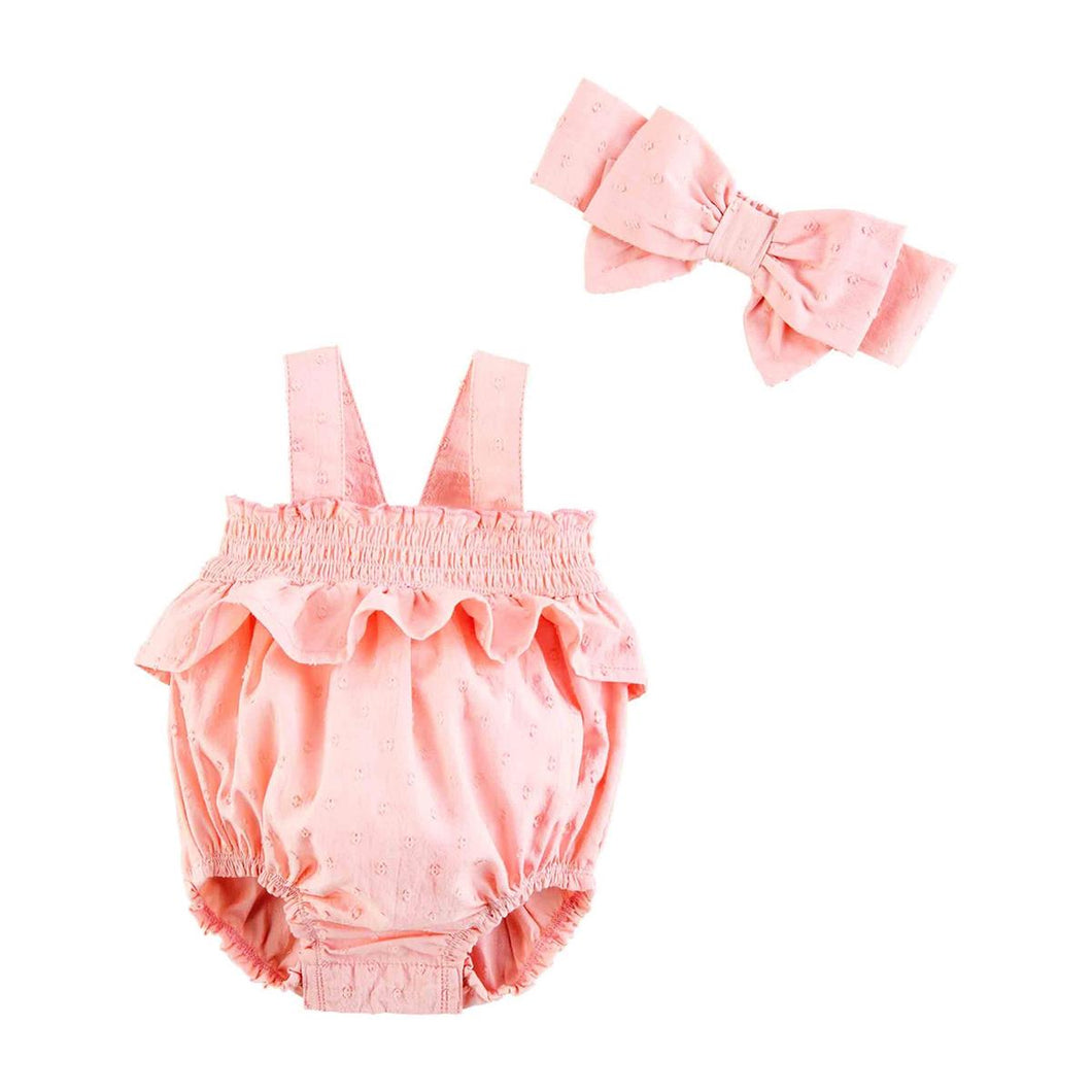 Hydrangea Pink Dobby Bubble & Headband Set | 0-3M 3-6M 6-9M