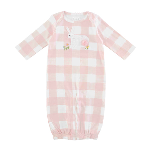 Pink Plaid Crochet Convertible Bunny Gown | 0-3 Months