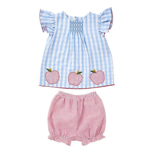 Back to School Blue Red Apple Short Set | 24M/2T-3T 4T-5T