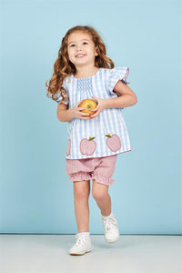 Back to School Blue Red Apple Short Set | 24M/2T-3T 4T-5T