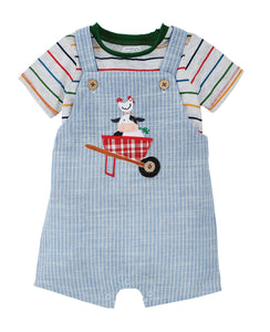 Farmhouse Cow Ticking Overall Set | 0-3 Months