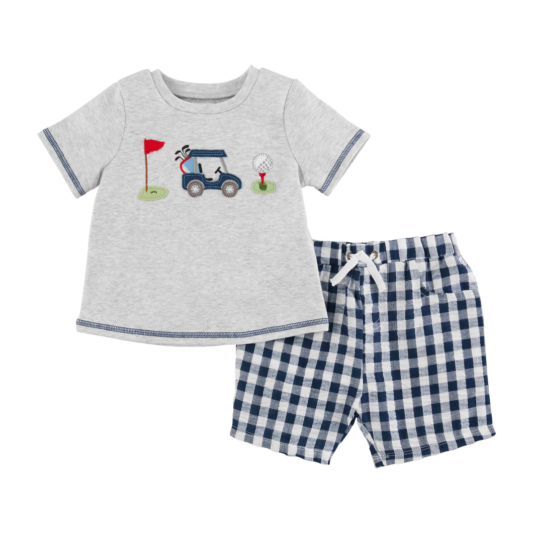 Golf Applique Navy Plaid Short Set | 4T-5T