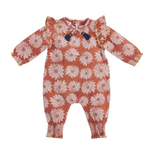 Fall Floral Rust Navy Ruffle Gauze One-Piece | 3-6M 6-9M 9-12M