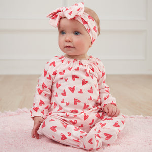 Valentine's Day Heart Footed Sleeper and Bow Head Wrap * 0-3 Months