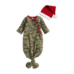 Camo Christmas Take Me Home Tie Gown & Hat Set | 0-3 Months