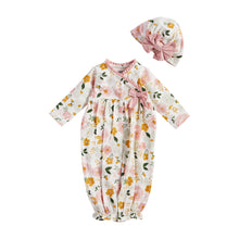 Mustard Pink Floral Take-Me-Home Gown and Hat Set | 0-3 Months