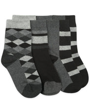 Black Gray Argyle & Stripe Dress Crew Socks 3 Pair Pack | 2-4Y 3-7Y